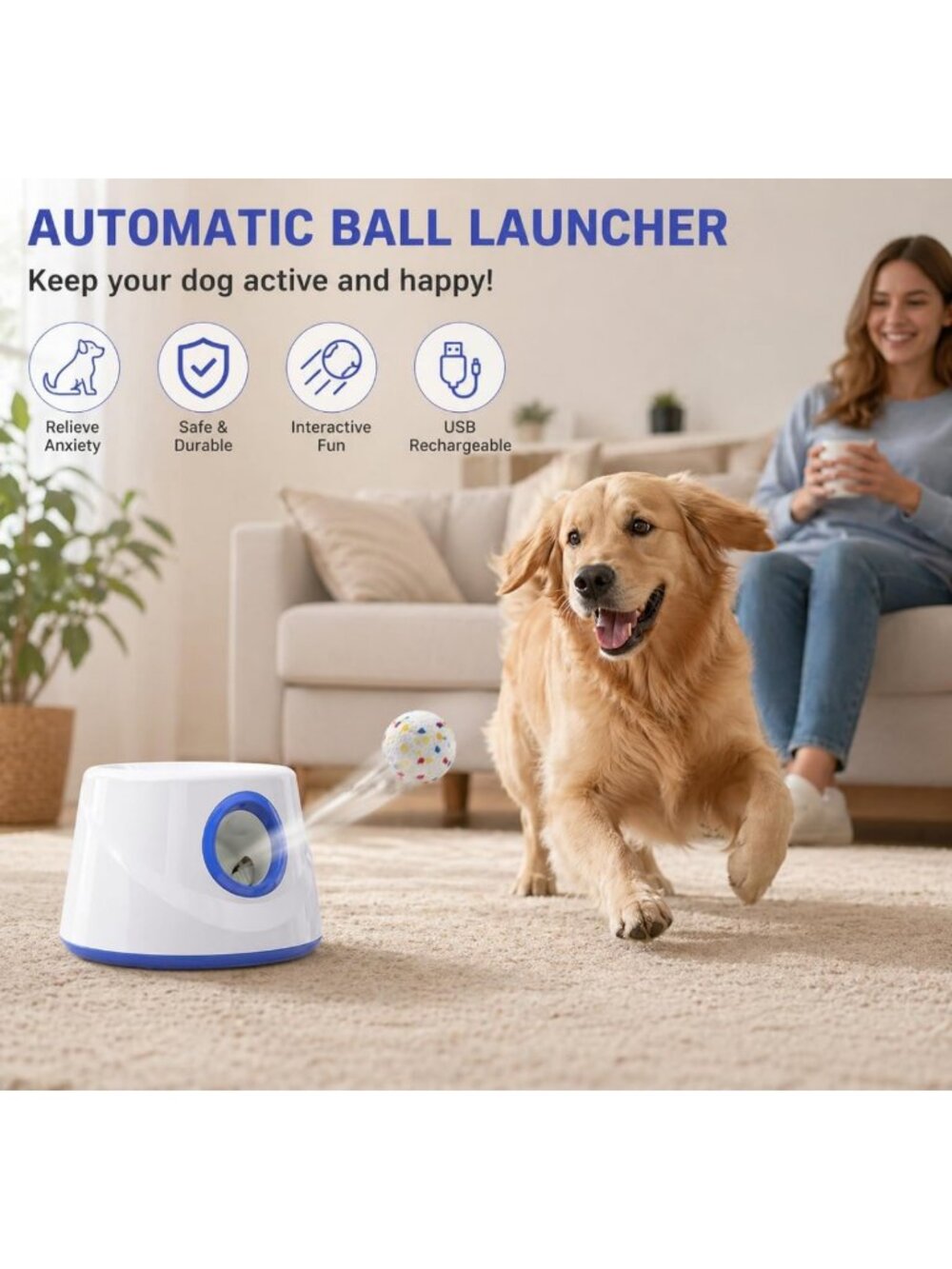 Automatic Dog Ball Launcher - Interactive Fetch Machine with 3 Distance Settings - Picture 4 of 7